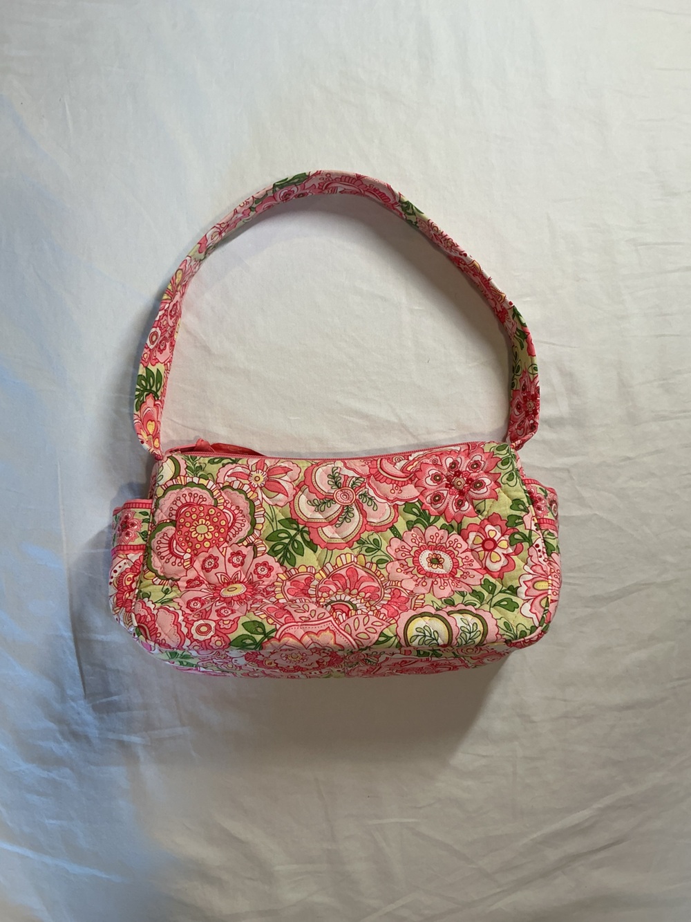 Vera Bradley Pink and Green Quilted Floral Mini Shoulder Bag